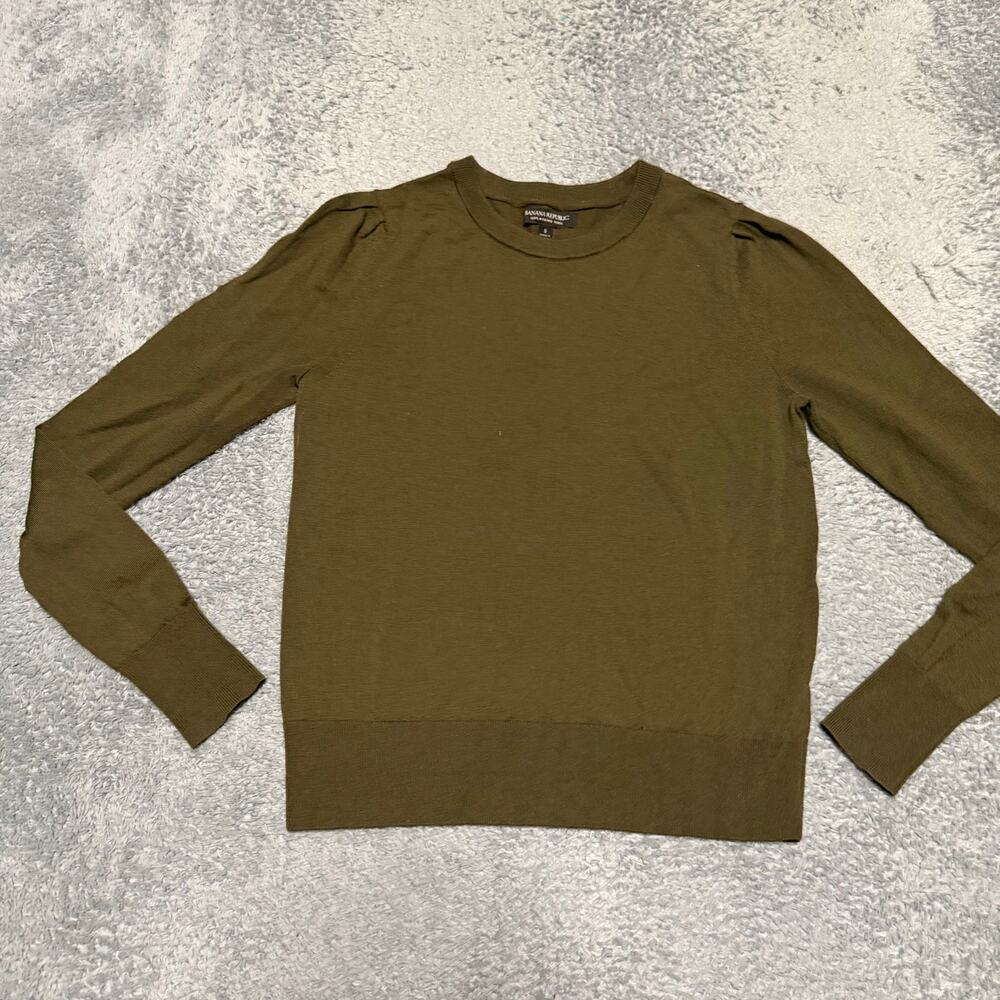 Banana Republic Sweater Womens Small Green Merino Wool Crew *****
